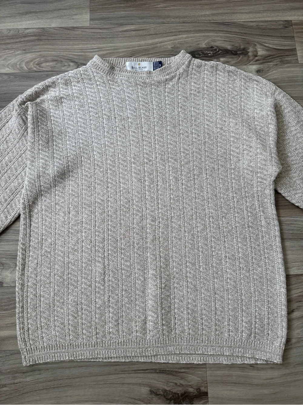 Vintage 90s Made in USA 100% Cotton Textured Sweater Beige Grandpa Sweater Sz M
